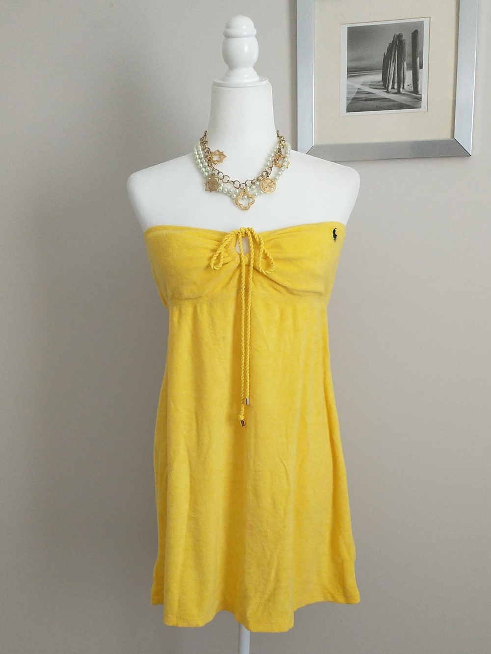 Ralph Lauren Yellow Strapless Tie-Front Sundress. SIZE L